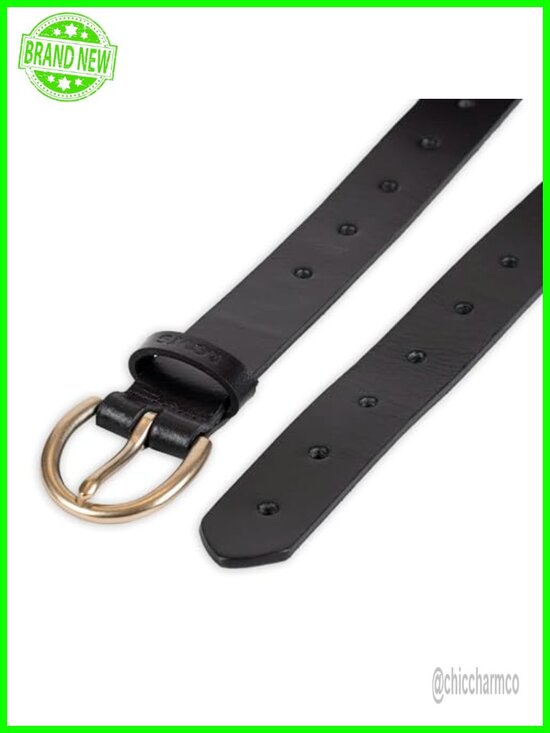 Leather Adjustable Perforated Skinny Belt with Harness Buckle